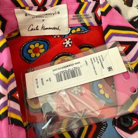 ALICE + OLIVIA Carla Kranendonk Willa Patchwork Silk Blouse - Picture 6 of 6